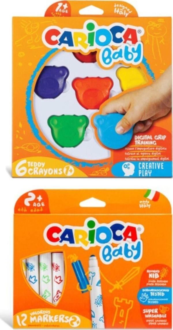 Carioca Teddy Şekilli Kirletmeyen Mum Boya Jumbo Bebek Süper Yıkanabilir Keçeli Boya - Image 1