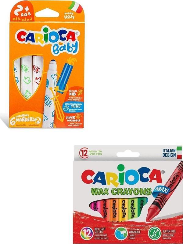 Carioca Wax Maxi Elleri Kirletmeyen Pastel Boya Ve Baby 6'lı Keçeli Kalem (ekonomik Set) - Image 1