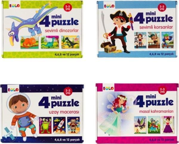 Eolo 4 Mini Puzzle Set Sevimli Dinazorlar - Sevimli Korsanlar - Uzay Macerası - Masal Kahramanları - Eolo - Image 1