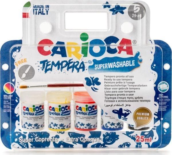 Carioca Tempera Suluboya Süper Yıkanabilir Fırçalı 5*25 ml  5 Renk Karışık - Image 1