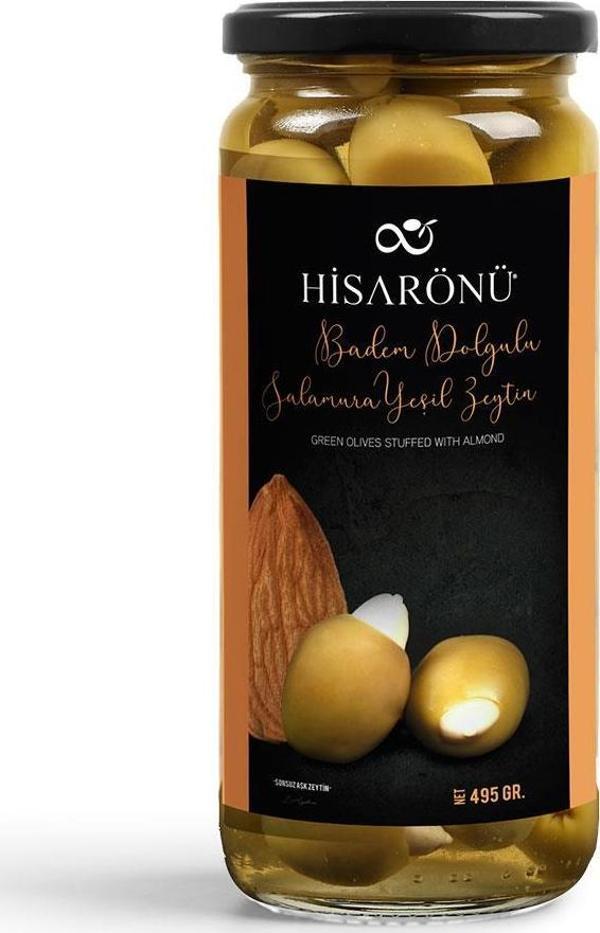 Hisarönü Badem Dolgulu Salamura Yeşil Zeytin 495 Gr - Image 1