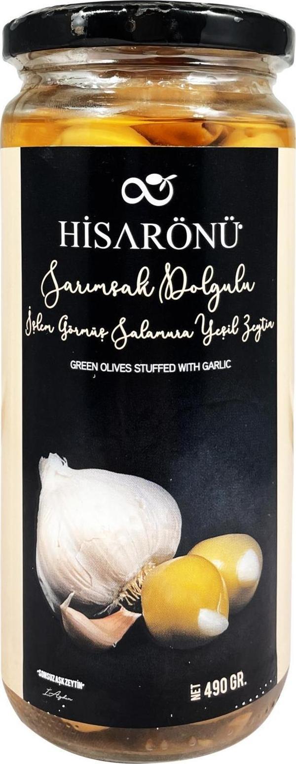 Hisarönü Sarımsak Dolgulu Salamura Yeşil Zeytin 490 g ℮ - Image 1