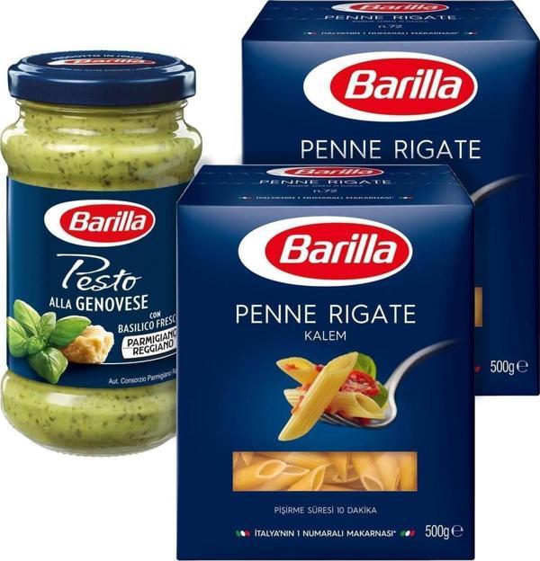 Barilla Penne Rigate Kalem Makarna 500 gr. 2'Li + Pesto Fesleğen Makarna Sos 190 gr. - Image 1