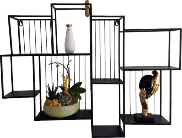 T.Concept Dekoratif Metal Duvar Rafı 8 Bölmeli Kitaplık, Bibloluk Siyah Renk - Image 1