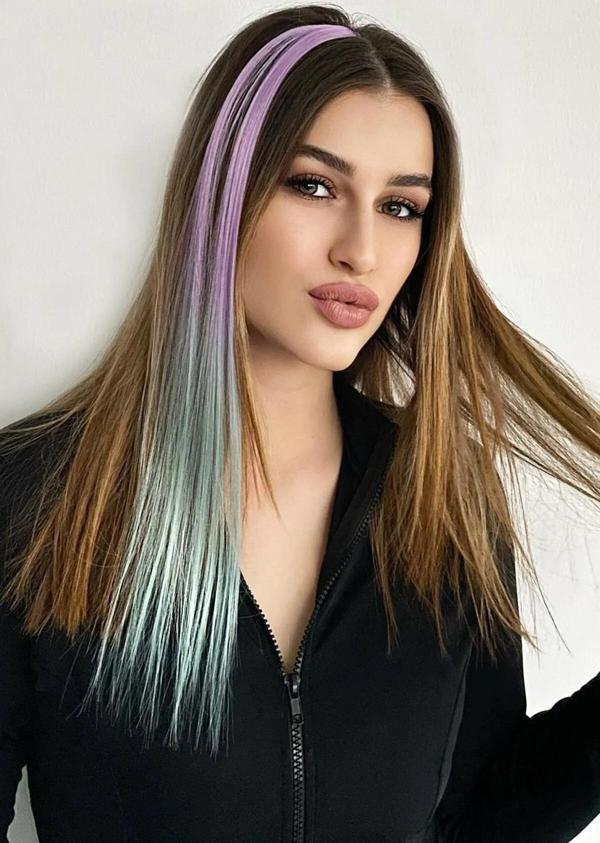 Lila - Turkuaz Ombre Çıt Çıt Yan Postiş 50 cm-2 Adet - Image 1
