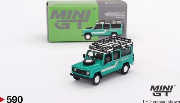 Mini GT Land Rover Defender 110 1985 County Station Wagon Trident Green - 590 - Image 1