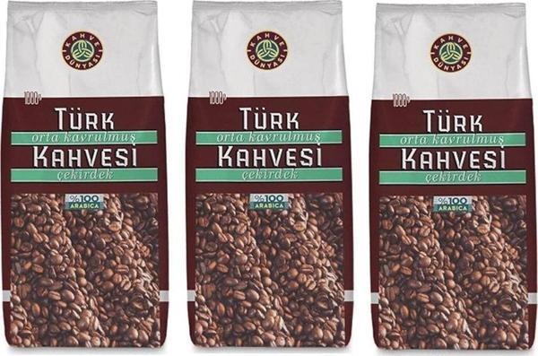 Kahve Dünyası Orta Kavrulmuş Çekirdek Türk Kahvesi %100 Arabica 1kg x 3 Adet - Image 1