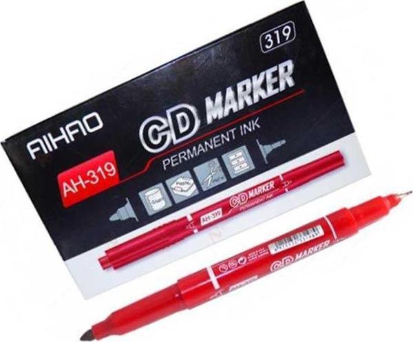 Aihao Permanent CD Kalemi Çift Taraflı Kırmızı AH-319 (12 Li Paket) - Image 1