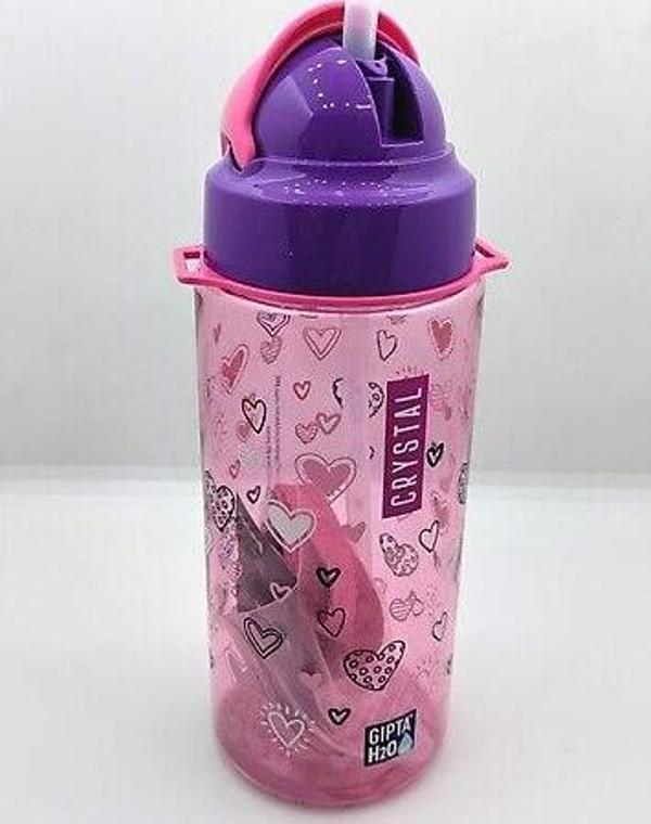 Gıpta Crystal Tritan Desenli Pipetli Matara 500 Cc Pembe - Image 1