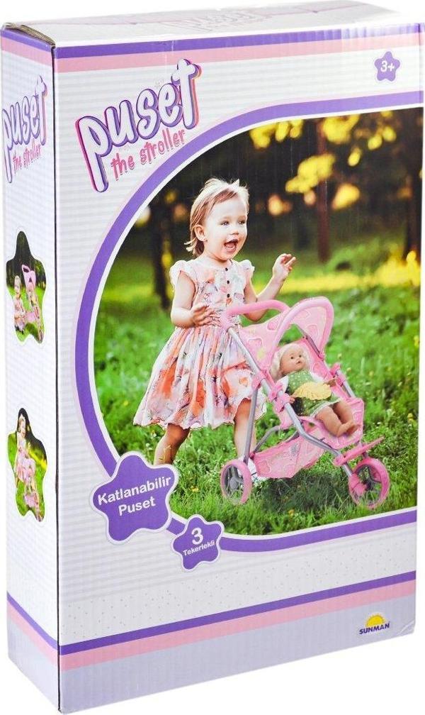 Çilek Desenli, 3 Tekerlekli ve Tenteli Oyuncak Puset  - Image 1