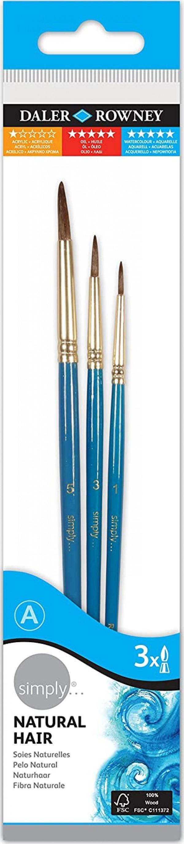 Daler Rowney Deve Kili 3'lü Fırça Seti Kısa Sap #1 / 216910300 - Image 1
