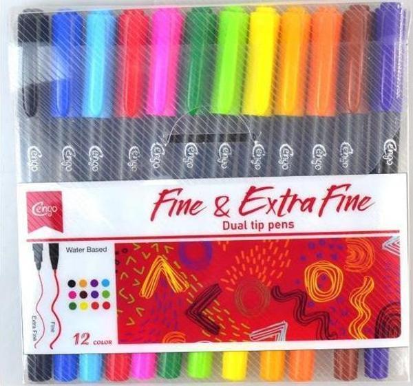 Cengo Çift Taraflı Fineliner Yazı Ve Çizim Kalemi 12 Renk - Image 1