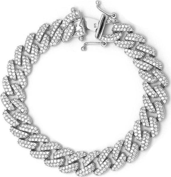 Gurmet Zincir Model Pırlanta Işıltılı İthal Kadın Gümüş Bileklik 17 Cm - Image 1