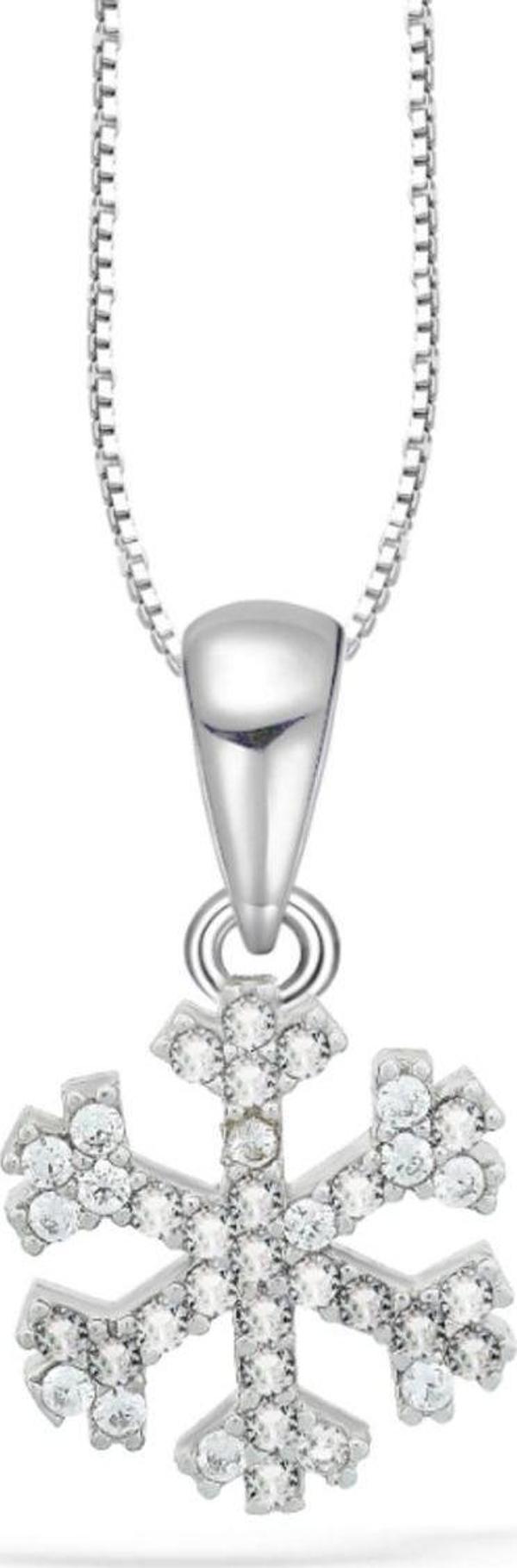 Swarovski Taşlı Özel Tasarım Kar Tanesi Snowflake Kadın Gümüş Kolye - Image 1