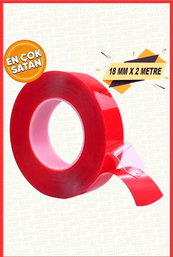 Ae Market Silikonlu Çift Taraflı Montaj Bandı - Güçlü Yapıştırıcı - Şeffaf Silikon Bant 18Mm X 2Mt - Image 1
