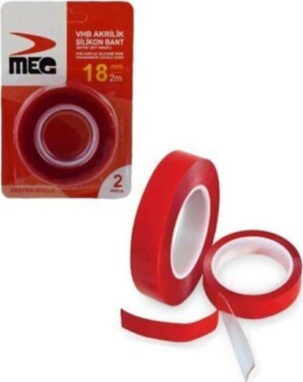 Meg Çift Taraf Akrilik Şeffaf Silikon Bant 18Mm*2Mt. - Image 1