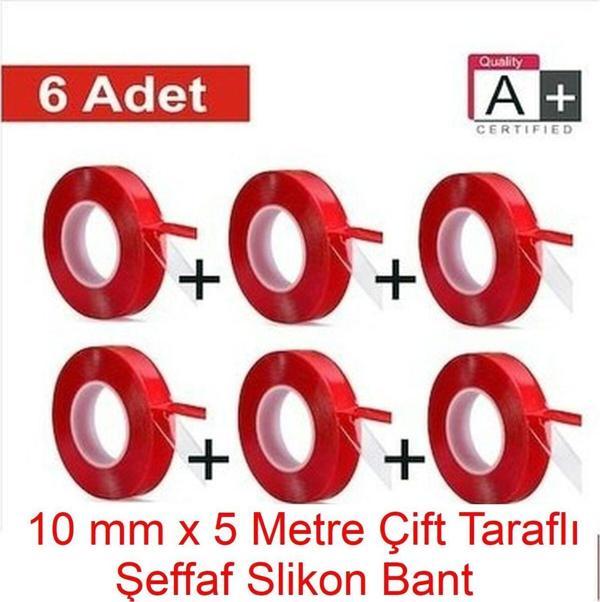 Panda 6 Adet 10Mm X 5Mt Çift Taraflı Montaj Slikon Bandı Doku Nano Silikonlu Süper Güçlü Bant - Image 1