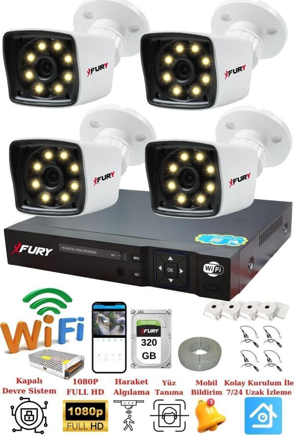 FURY 4 Kamera 5mp Lens 1080p 2mp Color Görüntü 8 Warm Led Gece Görüş FullHd Güvenlik Kamera Sistemi 5525W 320GB - Image 1