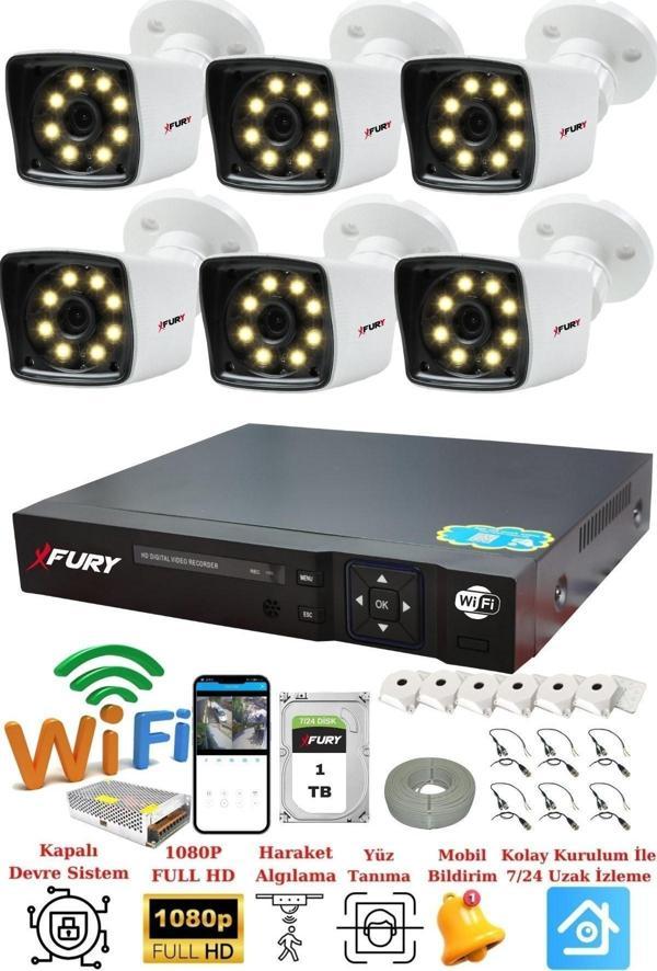 FURY 6 Kameralı 5mp Lens 1080p 2mp Color Görüntü 8 Warm Led Gece Görüş FullHd Güvenlik Kamera 5525W 1TB - Image 1