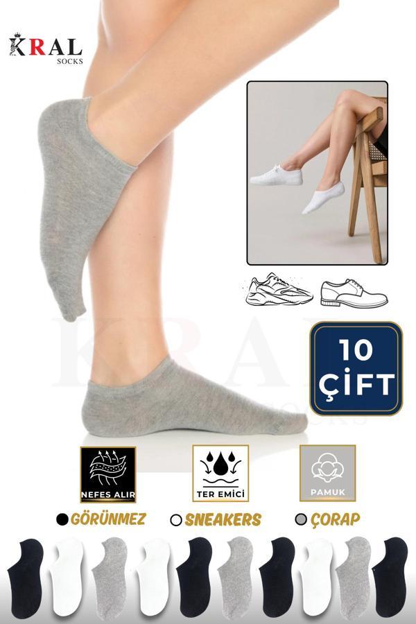 Kral Socks Kadın - Erkek - Unisex Düz Desen (6 Çift) Pamuklu Beden Mevsimlik Terletmez Görünmez Çorap - Image 1