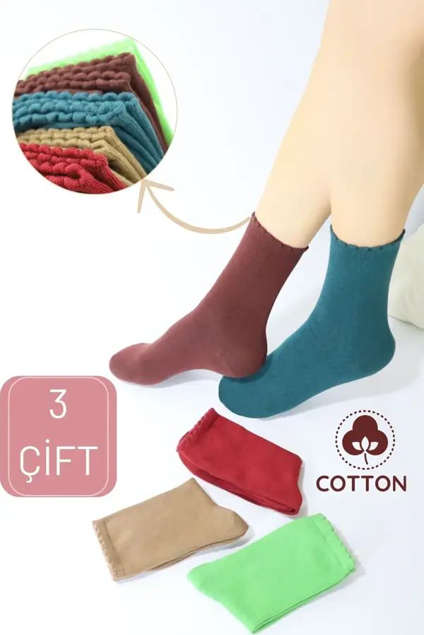 Kral Socks Pamuklu Penye Ter Emici 2X Korumalı Penti Model Patik Çorap (3 Çift) Asorti Renk - Image 1