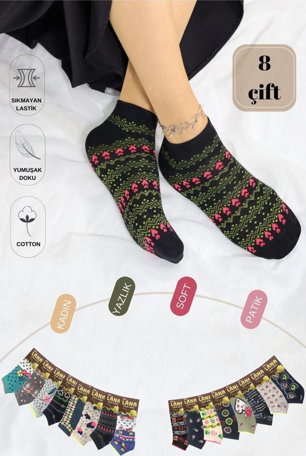 Kral Socks Yazlık Penye - Kadın Patik Çorap 8'Li (8 Adet) Parfümlü Desenli - Image 1