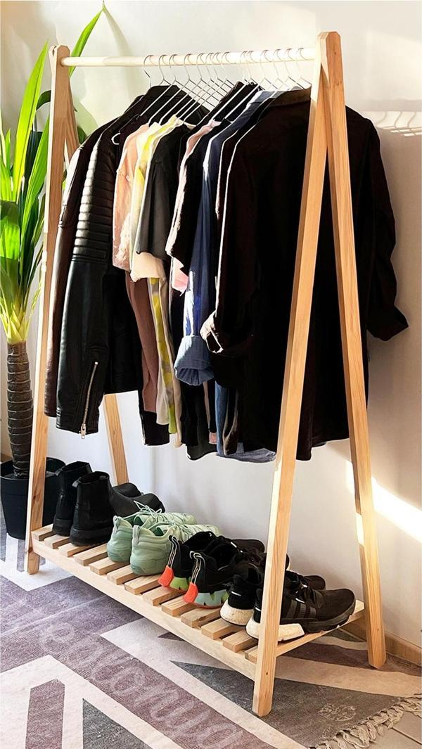 Weblonya Ayaklı Elbise Askısı Ahşap Askılık Konfeksiyon Askısı 6013 - Image 1