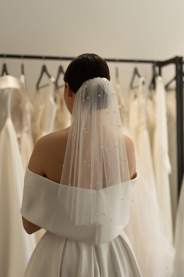 Bride Glim Duvak Kısa Yoğun Incili 55 Cm Taraklı - Gelinlik Ve Nikah Için, Bride, Bekarlığa Veda Parti Duvağı - Image 1