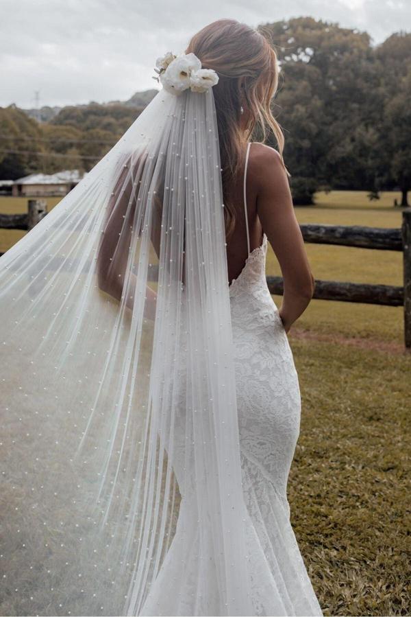 Bride Glim Yoğun Incili Sade Duvak 2 Metre - Gelin Gelinlik Için, Nikah, Duvağı,Tül, Kırık Beyaz - Image 1