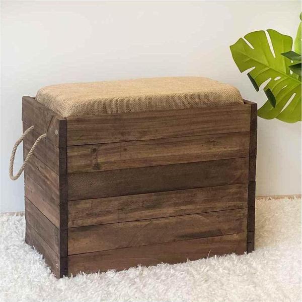 Weblonya Sandıklı Puf Bank Ahşap Puf Sandalye Puf Koltuk 5080 - Image 1