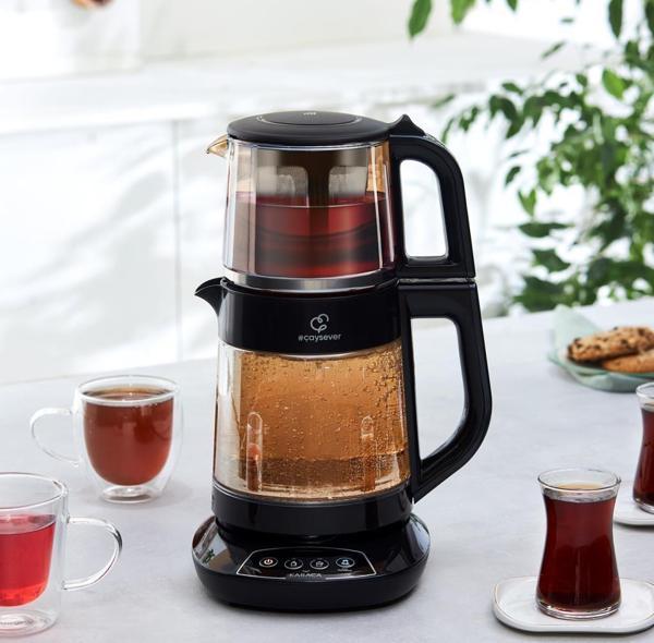 Karaca Çaysever 3 in 1 Konuşan Renkli Camlı Çay Makinesi Su Isıtıcı ve Mama Suyu Hazırlama 1700W Agate - Image 1