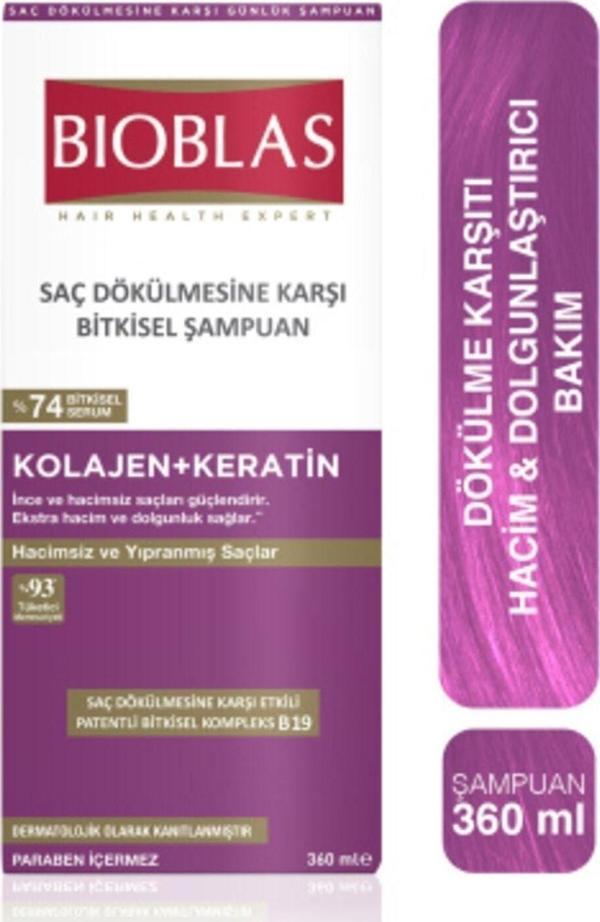 Bioblas Saç Dökülmesine Karşı Hacim Şampuanı Collagen + Keratin 360 Ml - Image 1