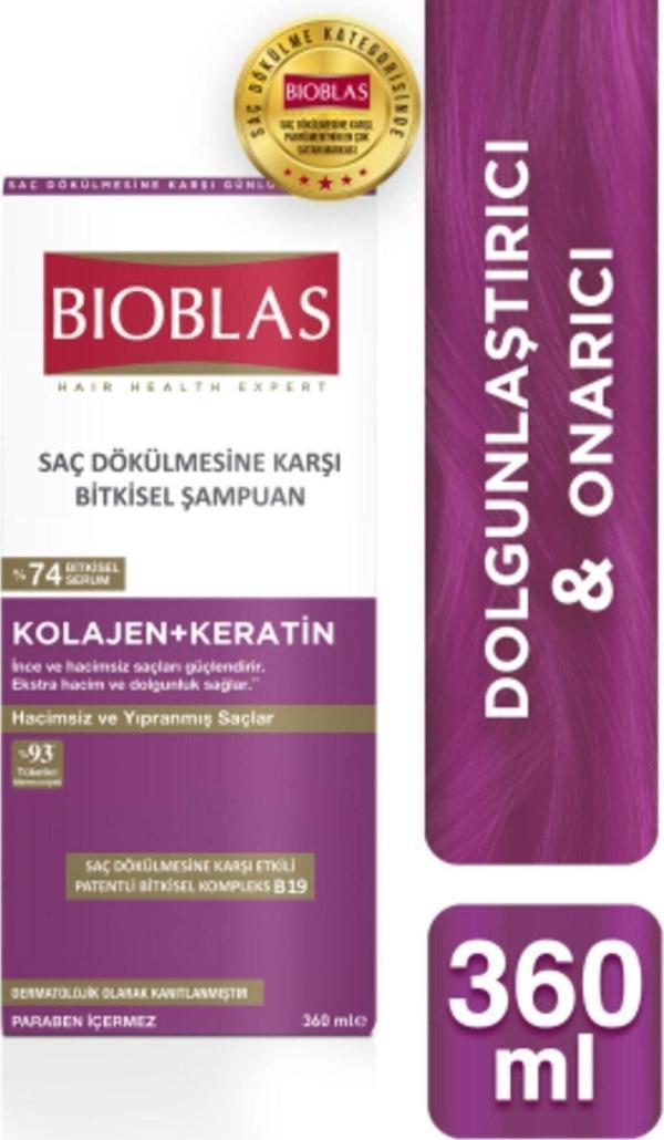 Bioblas Saç Dökülmesine Karşı Hacim Şampuanı Collagen Keratin 360 Ml - Image 1