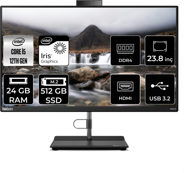 Lenovo THİNKCENTRE NEO 30A İ5 1235U 24 GB RAM 512 GB SSD 23.8" FHD FDOS ALL IN ONE PC 12CE004KTX - Image 1