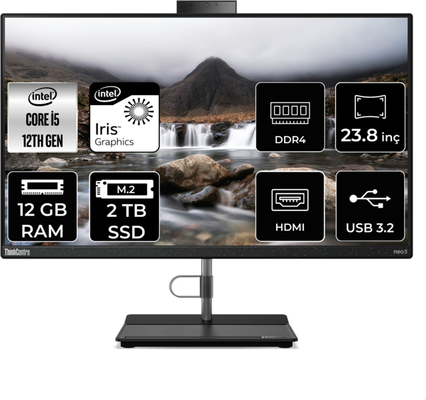 Lenovo THİNKCENTRE NEO 30A İ5 1235U 12 GB RAM 2 TB SSD 23.8" FHD FDOS ALL IN ONE PC 12CE004KTX - Image 1