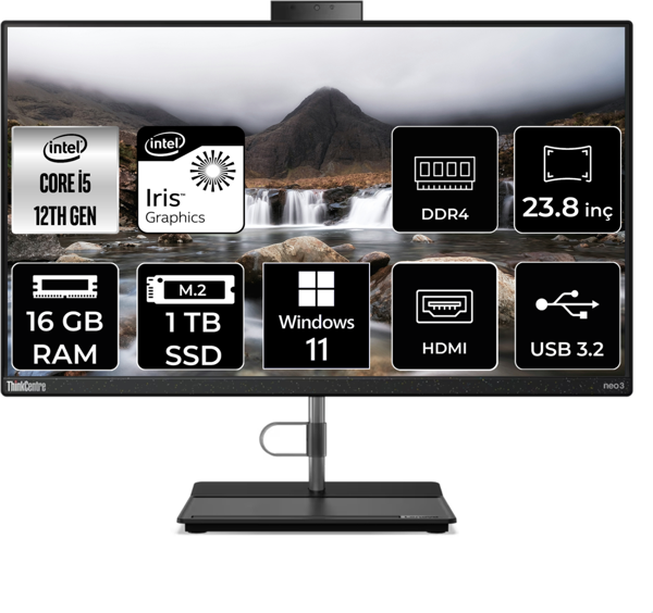 Lenovo THİNKCENTRE NEO 30A İ5 1235U 16 GB RAM 1 TB SSD 23.8" FHD W11P ALL IN ONE PC 12CE004KTX - Image 1