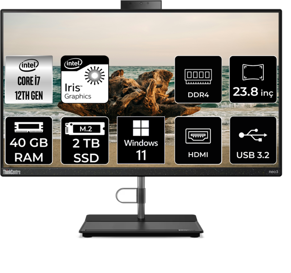 Lenovo THİNKCENTRE NEO 30A i7 1260P 40 GB RAM 2 TB SSD 23.8" FHD W11P ALL IN ONE PC 12B0008JTX - Image 1