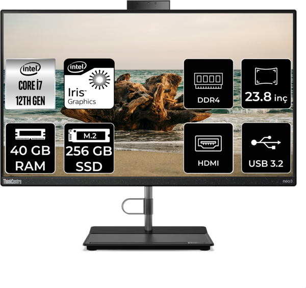 Lenovo THİNKCENTRE NEO 30A i7 1260P 40 GB RAM 256 GB SSD 23.8" FHD FDOS ALL IN ONE PC 12B0008JTX - Image 1