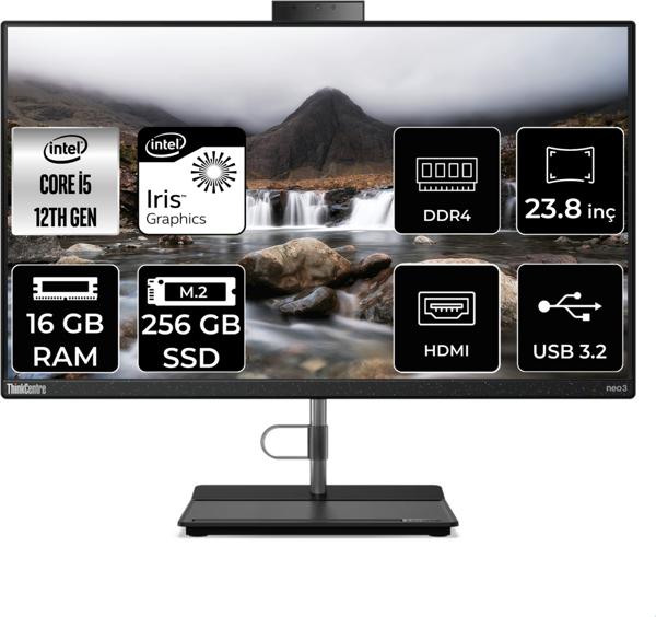 Lenovo THİNKCENTRE NEO 30A i5 1240P 16 GB RAM 256 GB SSD 23.8" FHD FDOS ALL IN ONE PC 12B0002CTX  - Image 1