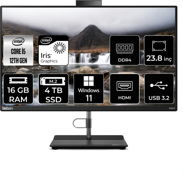Lenovo THİNKCENTRE NEO 30A İ5 1235U 16 GB RAM 4 TB SSD 23.8" FHD W11P ALL IN ONE PC 12CE004KTX - Image 1