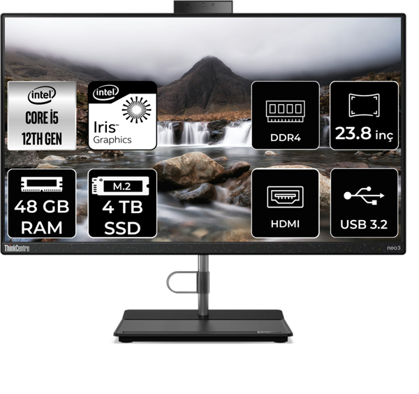 Lenovo THİNKCENTRE NEO 30A İ5 1235U 48 GB RAM 4 TB SSD 23.8" FHD FDOS ALL IN ONE PC 12CE004KTX - Image 1