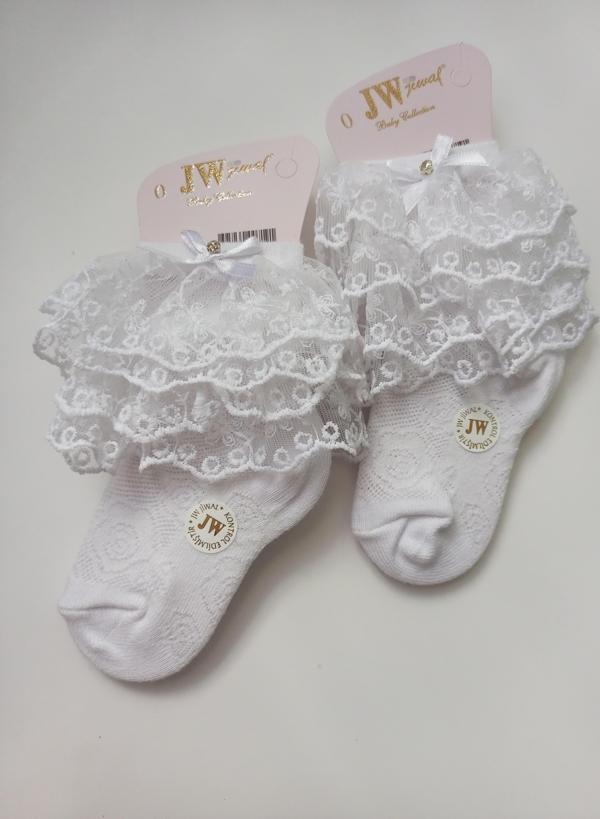 RBS SOCKS JW ÇOCUK ÇİFT DANTELLİ ÇORAP BEYAZ 2'Lİ - Image 1