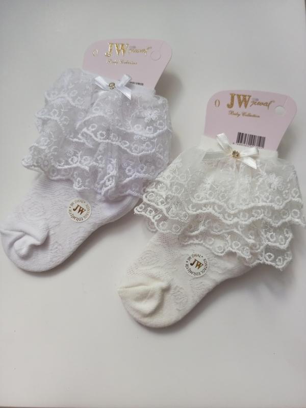 RBS SOCKS JW ÇOCUK ÇİFT DANTELLİ ÇORAP BEYAZ-KREM 2'Lİ - Image 1