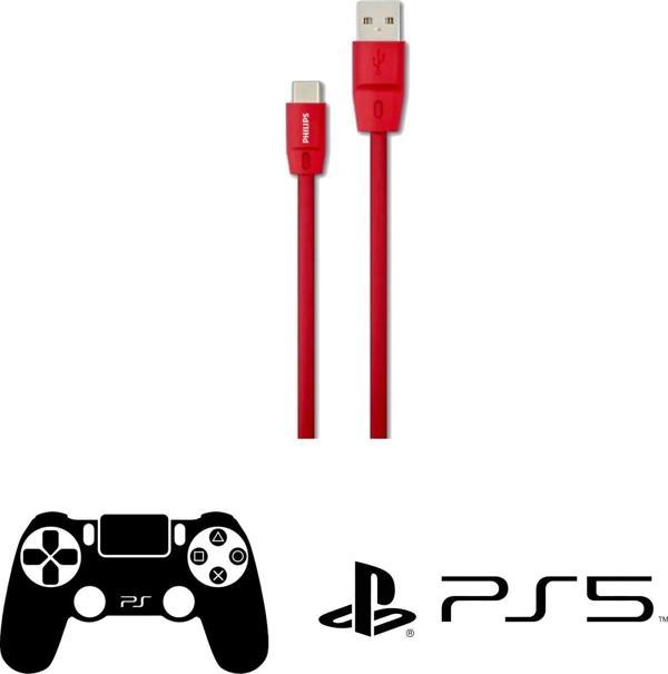 Philips Playstation 5 Uyumlu Joystick Şarj Kablosu 5A 100W UsbA to Type-C 1.8 M Hızlı Şarj Data Kablosu Kırmızı DLC2529C - Image 1