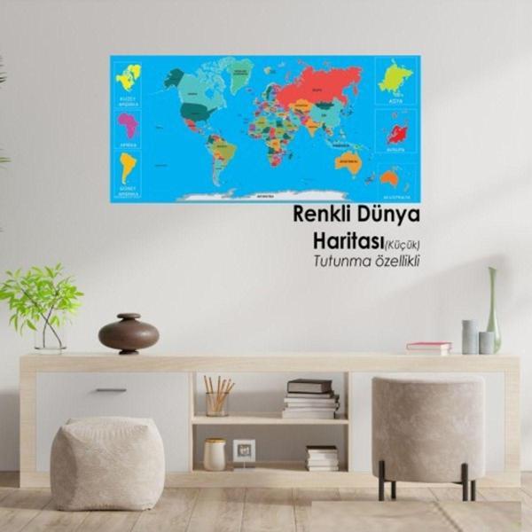 Evbuya Renkli Dünya Haritası, Kendiliğinden Tutunan, Statik, Yapışkansız Sihirli Akıllı Kağıt Harita - Image 1