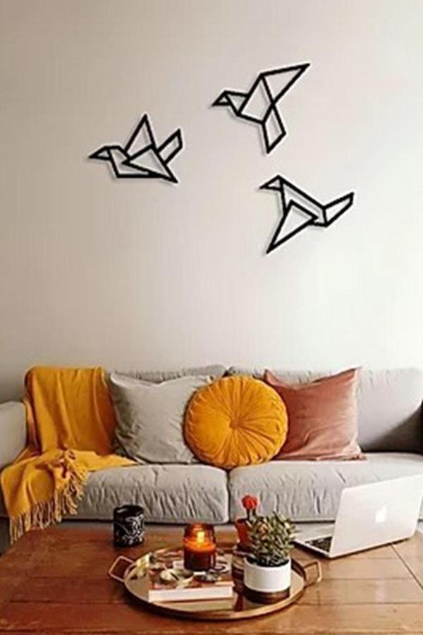 Evbuya Üçlü Origami Kuşlar - Metal Duvar Objesi - Image 1
