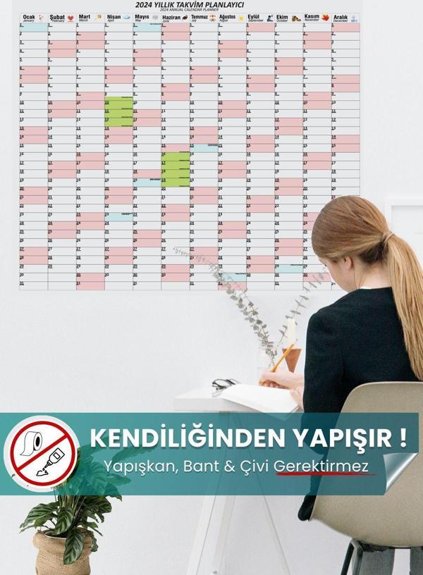 Pi Papers 2024 Yıllık Şeffaf Planlayıcı, Kendiliğinden Tutunan, Yapışkansız, Pratik, Akıllı Kağıt Yazı Panosu - Image 1