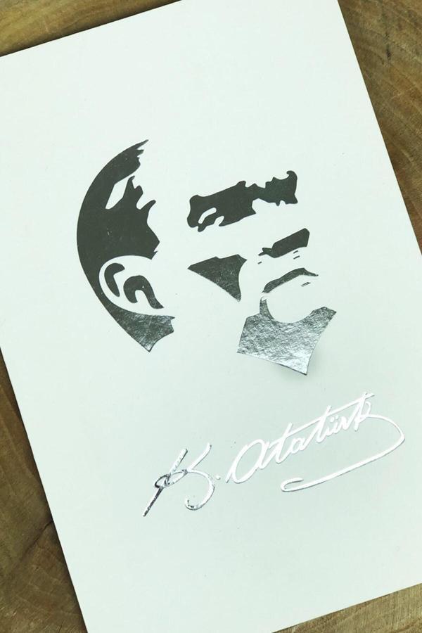 Evbuya Mustafa Kemal Atatürk Tasarım Karton Kapaklı Çizgisiz Defter - Image 1