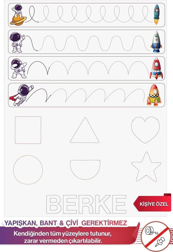 Pi Papers Uzay Temalı Çizgi Çalışması - Duvarda Iz Bırakmayan, Statik Tutunan Akıllı Kağıt Duvar Sticker - Image 1