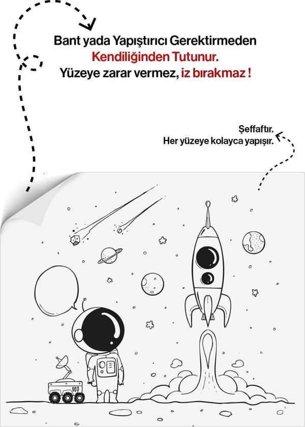 Pi Papers Uzay Temalı Çocuklar Için Boyama Etkinliği Çalışması, Yaz Sil Özellikli Statik Akıllı Kağıt Sticker - Image 1